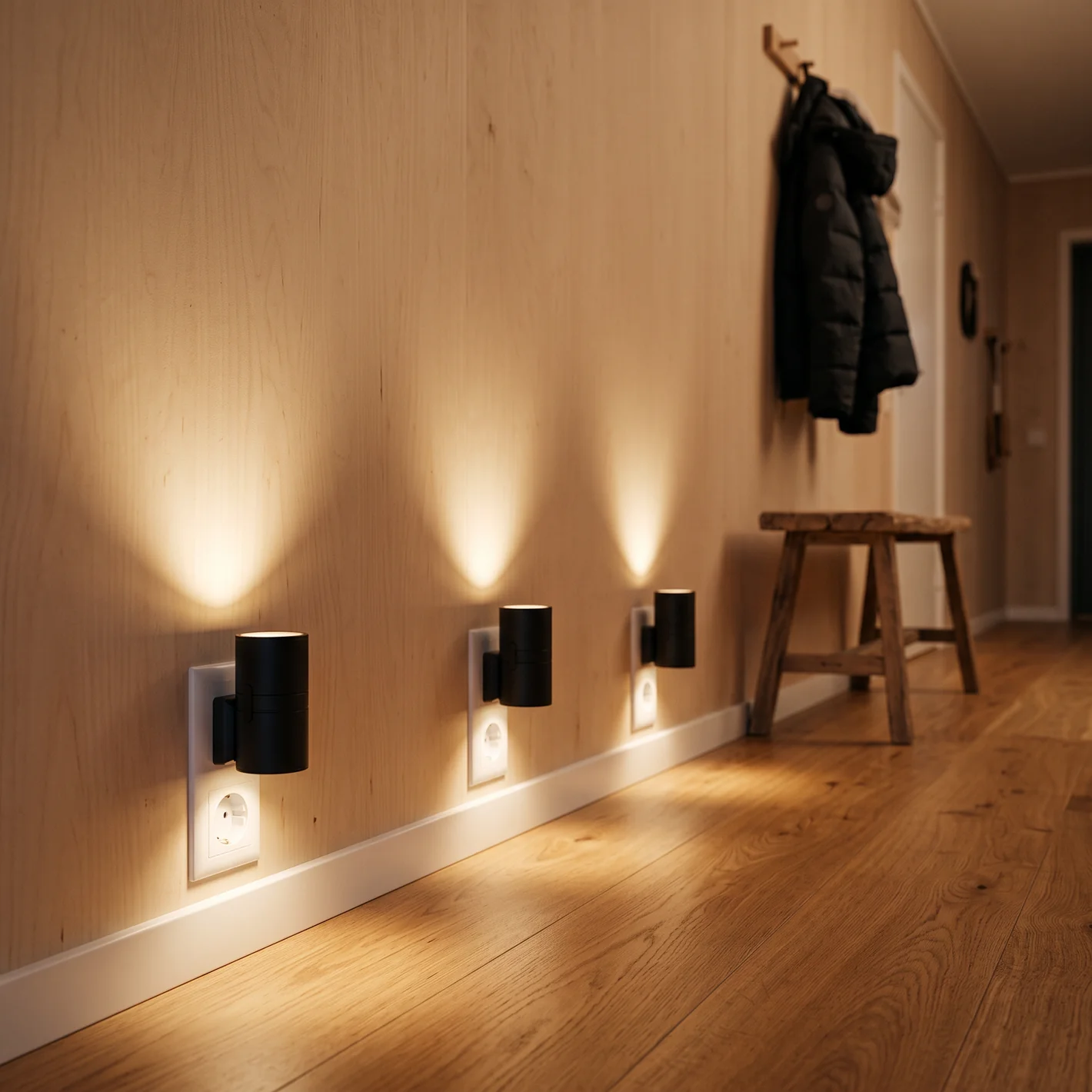 Night light illuminating a hallway